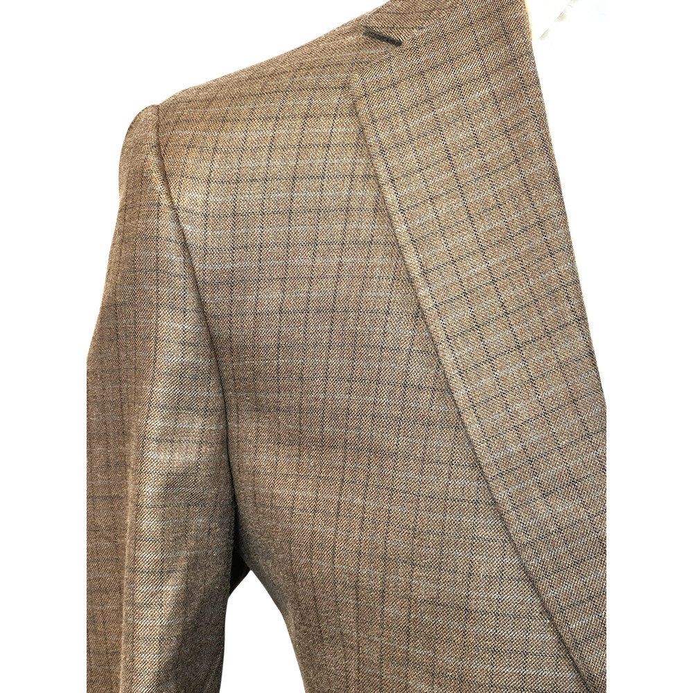 Hart Schaffner Marx 46R Heatherd Brown Ice Blue Plaid Sport Coat - Picture 6 of 15